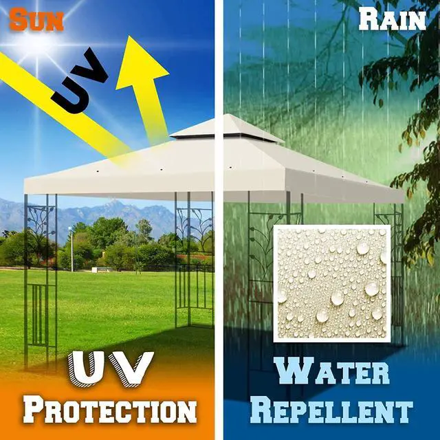 Alt view image 4 of 7 - YardGrow 10x10 FT Gazebo Replacement Canopy Top Cover 2-Tiered Upgraded Patio Sunshade UV Protection, Canopy Cover ONLY (Ecru)