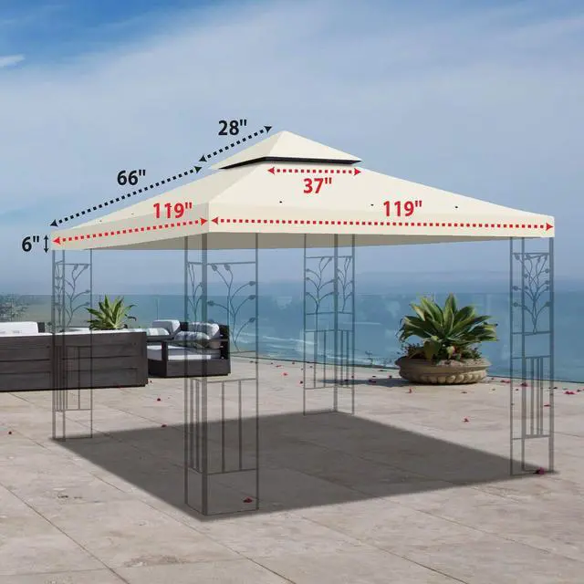 Alt view image 3 of 7 - YardGrow 10x10 FT Gazebo Replacement Canopy Top Cover 2-Tiered Upgraded Patio Sunshade UV Protection, Canopy Cover ONLY (Ecru)