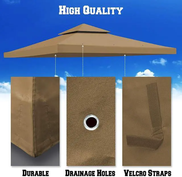 Alt view image 7 of 7 - YardGrow 10x10 FT Gazebo Replacement Canopy Top Cover 2-Tiered Upgraded Patio Sunshade UV Protection, Canopy Cover ONLY (Tan)