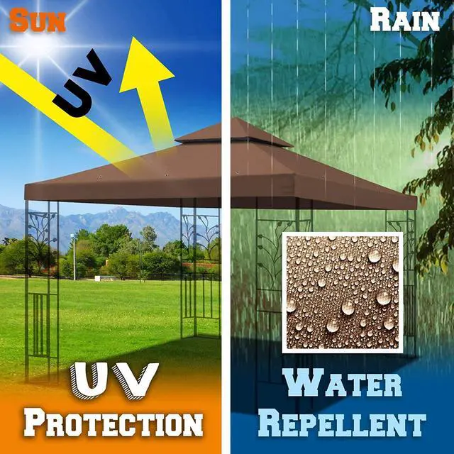 Alt view image 4 of 7 - YardGrow 10x10 FT Gazebo Replacement Canopy Top Cover 2-Tiered Upgraded Patio Sunshade UV Protection, Canopy Cover ONLY (Brown)