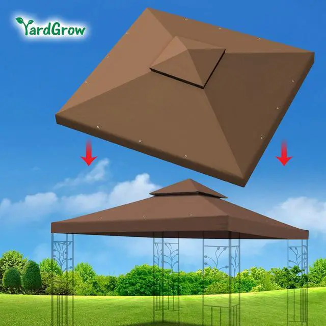 Alt view image 2 of 7 - YardGrow 10x10 FT Gazebo Replacement Canopy Top Cover 2-Tiered Upgraded Patio Sunshade UV Protection, Canopy Cover ONLY (Brown)