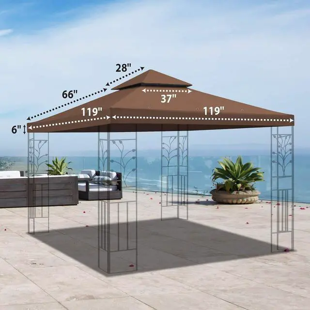 Alt view image 3 of 7 - YardGrow 10x10 FT Gazebo Replacement Canopy Top Cover 2-Tiered Upgraded Patio Sunshade UV Protection, Canopy Cover ONLY (Brown)