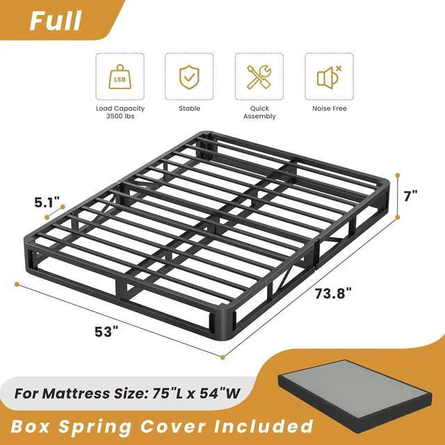Alt view image 2 of 7 - MAF 7 Inch Full Size Box Spring High Profile Metal Bed Base with Cover | 3500 lbs Black Heavy Duty Support, Round Corner Design, Metal Mattress Foundation, No Squeaky, Easy Assembly, Noise Free