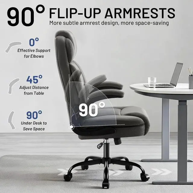 Alt view image 7 of 7 - AreShark Ergonomic Office Chair with High Back Headrest,PU Leather Executive Desk Chair Padded Flip-Up Armrests,Lumbar Support,Swivel Computer Chair for Home Office & Gaming,Gray