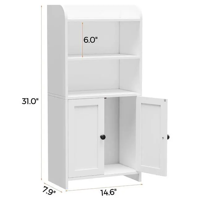 Alt view image 2 of 7 - Homhedy Small Bathroom Storage Cabinet, Toilet Paper Storage Cabinet | Bathroom Floor Cabinet with Doors and Shelves, Bathroom Organizers for Small Spaces, 7.9" D x 14.6" W x 31" H, White