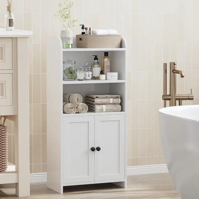 Alt view image 3 of 7 - Homhedy Small Bathroom Storage Cabinet, Toilet Paper Storage Cabinet | Bathroom Floor Cabinet with Doors and Shelves, Bathroom Organizers for Small Spaces, 7.9" D x 14.6" W x 31" H, White