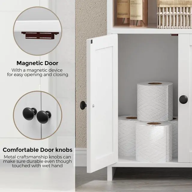 Alt view image 5 of 7 - Homhedy Small Bathroom Storage Cabinet, Toilet Paper Storage Cabinet | Bathroom Floor Cabinet with Doors and Shelves, Bathroom Organizers for Small Spaces, 7.9" D x 14.6" W x 31" H, White