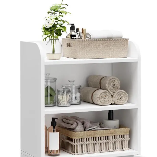 Alt view image 6 of 7 - Homhedy Small Bathroom Storage Cabinet, Toilet Paper Storage Cabinet | Bathroom Floor Cabinet with Doors and Shelves, Bathroom Organizers for Small Spaces, 7.9" D x 14.6" W x 31" H, White