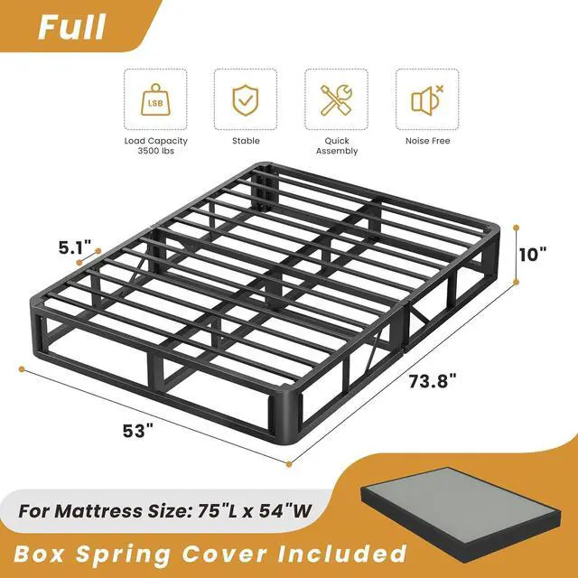 Alt view image 3 of 7 - MAF 10 Inch Full Size Box Spring High Profile Metal Bed Base with Cover | 3500 lbs Black Heavy Duty Support, Round Corner Design, Metal Mattress Foundation, No Squeaky, Easy Assembly, Noise Free