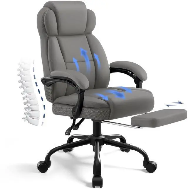 Main image of AreShark Ergonomic Office Chair with Footrest,PU Leather Executive Desk Chair Padded Linkage Armrests,Lumbar Support,Swivel Computer Chair for Home Office & Gaming,Gray