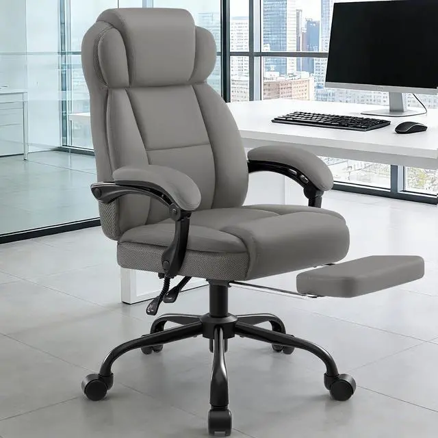 Alt view image 2 of 7 - AreShark Ergonomic Office Chair with Footrest,PU Leather Executive Desk Chair Padded Linkage Armrests,Lumbar Support,Swivel Computer Chair for Home Office & Gaming,Gray