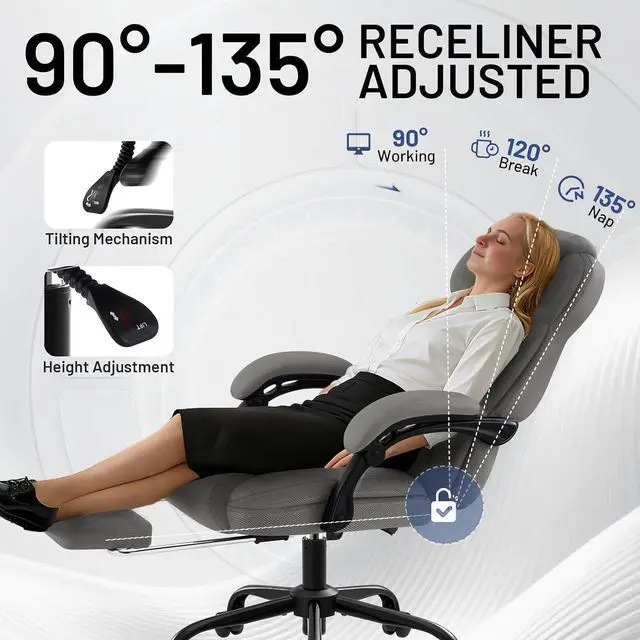 Alt view image 4 of 7 - AreShark Ergonomic Office Chair with Footrest,PU Leather Executive Desk Chair Padded Linkage Armrests,Lumbar Support,Swivel Computer Chair for Home Office & Gaming,Gray