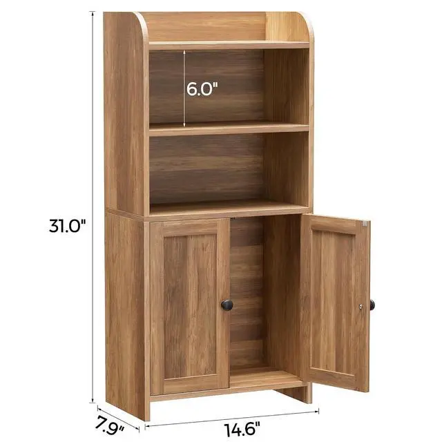Alt view image 2 of 7 - Homhedy Small Bathroom Storage Cabinet, Toilet Paper Storage Cabinet | Bathroom Floor Cabinet with Doors and Shelves, Bathroom Organizers for Small Spaces, 7.9"D x 14.6"W x 31"H, Rustic Walnut