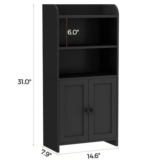 Alt view image 2 of 7 - Homhedy Small Bathroom Storage Cabinet, Toilet Paper Storage Cabinet | Bathroom Floor Cabinet with Doors and Shelves, Bathroom Organizers for Small Spaces, 7.9" D x 14.6" W x 31" H, Black