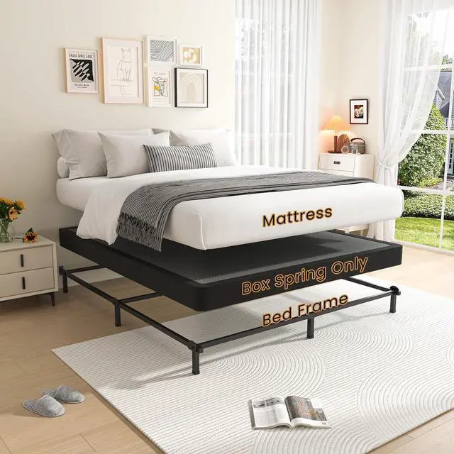 Alt view image 6 of 7 - MAF 5 Inch Cal King Size Box Spring Low Profile Metal Bed Base with Cover | 3500 lbs Black Heavy Duty Support, Round Corner Design, Metal Mattress Foundation, No Squeaky, Easy Assembly, Noise Free