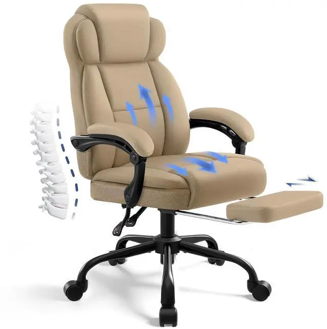 Main image of AreShark Ergonomic Office Chair with Footrest,PU Leather Executive Desk Chair Padded Linkage Armrests,Lumbar Support,Swivel Computer Chair for Home Office & Gaming,Khaki