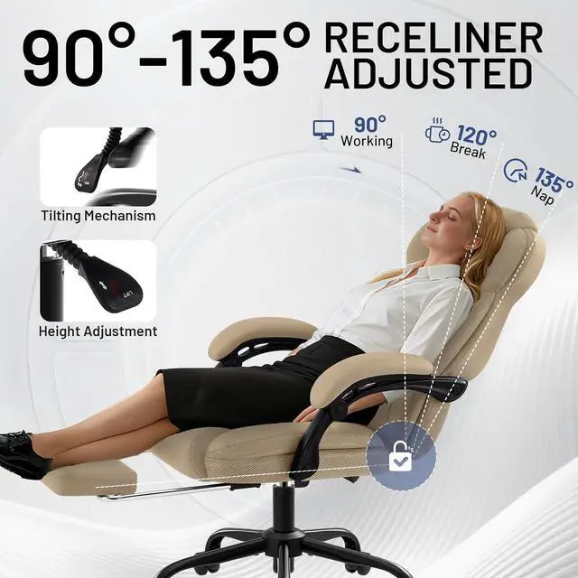 Alt view image 4 of 7 - AreShark Ergonomic Office Chair with Footrest,PU Leather Executive Desk Chair Padded Linkage Armrests,Lumbar Support,Swivel Computer Chair for Home Office & Gaming,Khaki