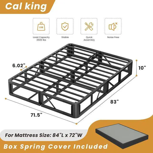 Alt view image 3 of 7 - MAF Cal King Size Box Spring 10 Inch High Profile Metal Bed Base with Cover | 3500 lbs Black Heavy Duty Support, Round Corner Design, Metal Mattress Foundation, No Squeaky, Easy Assembly, Noise Free