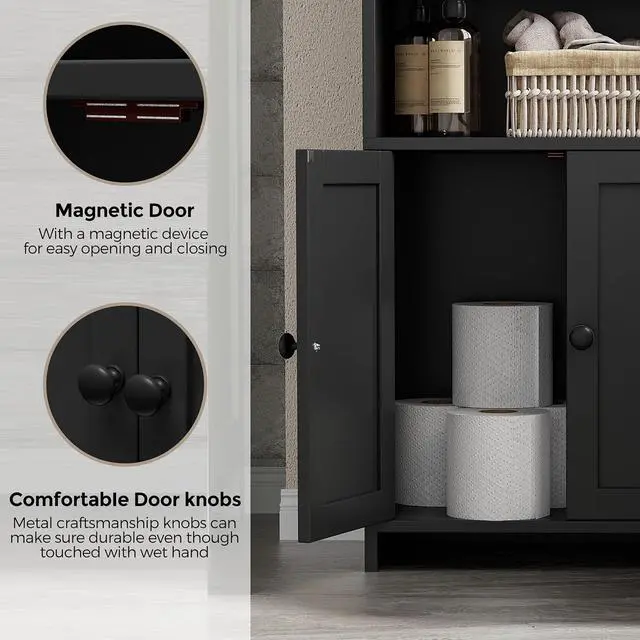 Alt view image 5 of 7 - Homhedy Small Bathroom Storage Cabinet, Toilet Paper Storage Cabinet | Bathroom Floor Cabinet with Doors and Shelves, Bathroom Organizers for Small Spaces, 7.9" D x 14.6" W x 31" H, Black
