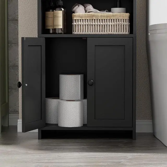 Alt view image 7 of 7 - Homhedy Small Bathroom Storage Cabinet, Toilet Paper Storage Cabinet | Bathroom Floor Cabinet with Doors and Shelves, Bathroom Organizers for Small Spaces, 7.9" D x 14.6" W x 31" H, Black