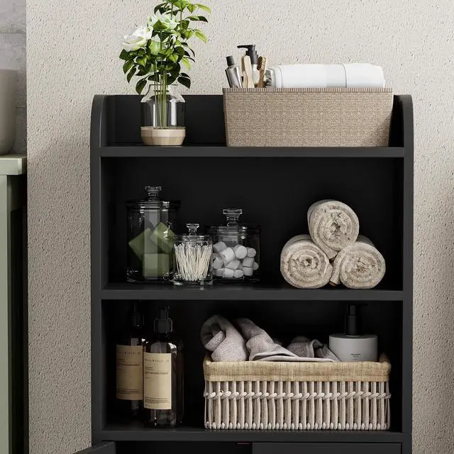 Alt view image 6 of 7 - Homhedy Small Bathroom Storage Cabinet, Toilet Paper Storage Cabinet | Bathroom Floor Cabinet with Doors and Shelves, Bathroom Organizers for Small Spaces, 7.9" D x 14.6" W x 31" H, Black