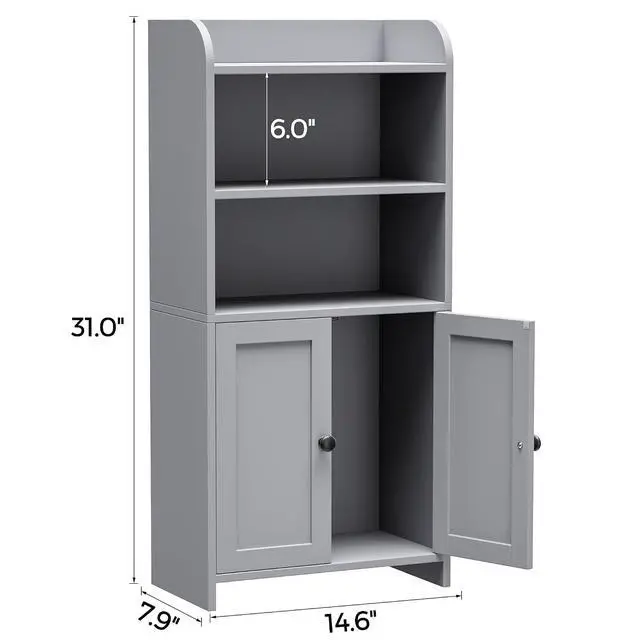 Alt view image 2 of 7 - Homhedy Small Bathroom Storage Cabinet, Toilet Paper Storage Cabinet | Bathroom Floor Cabinet with Doors and Shelves, Bathroom Organizers for Small Spaces, 7.9" D x 14.6" W x 31" H, Gray