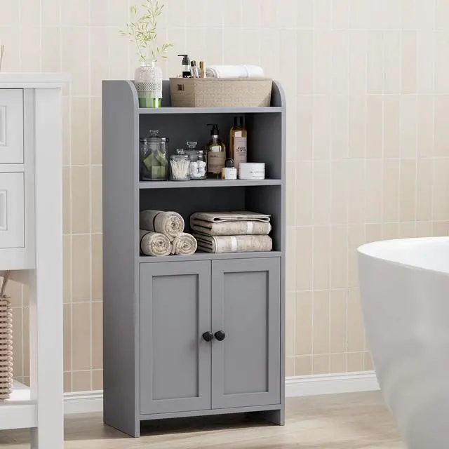 Alt view image 3 of 7 - Homhedy Small Bathroom Storage Cabinet, Toilet Paper Storage Cabinet | Bathroom Floor Cabinet with Doors and Shelves, Bathroom Organizers for Small Spaces, 7.9" D x 14.6" W x 31" H, Gray