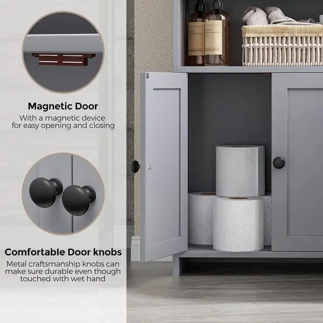 Alt view image 5 of 7 - Homhedy Small Bathroom Storage Cabinet, Toilet Paper Storage Cabinet | Bathroom Floor Cabinet with Doors and Shelves, Bathroom Organizers for Small Spaces, 7.9" D x 14.6" W x 31" H, Gray