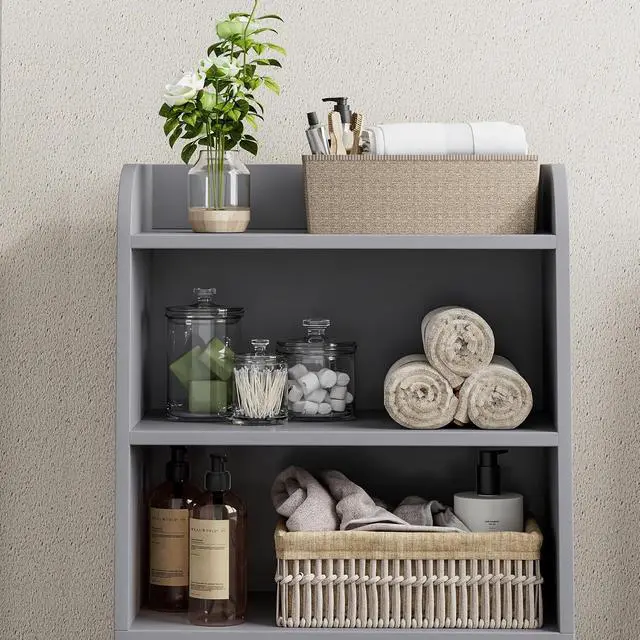 Alt view image 7 of 7 - Homhedy Small Bathroom Storage Cabinet, Toilet Paper Storage Cabinet | Bathroom Floor Cabinet with Doors and Shelves, Bathroom Organizers for Small Spaces, 7.9" D x 14.6" W x 31" H, Gray