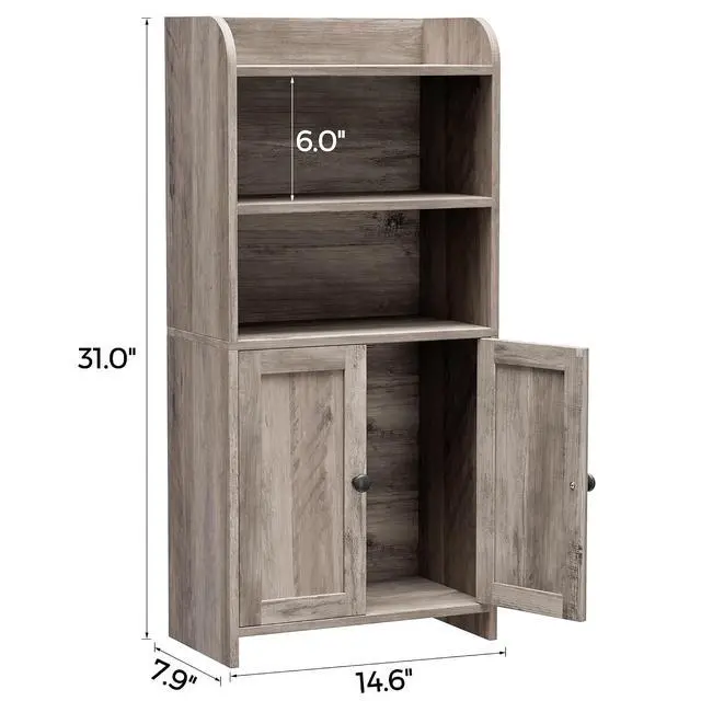 Alt view image 2 of 7 - Homhedy Small Bathroom Storage Cabinet, Toilet Paper Storage Cabinet | Bathroom Floor Cabinet with Doors and Shelves, Bathroom Organizers for Small Spaces, 7.9" D x 14.6" W x 31" H, Greige