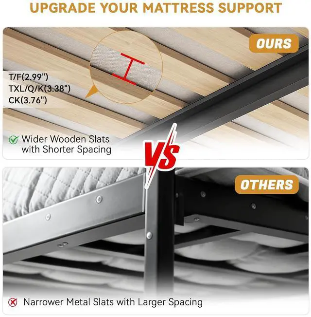 Alt view image 4 of 7 - MAF Cal King Size Box Spring 2 Inch with Round Corners and Wooden Slats | Low Profile Bunkie Board, Bed Slat Replacement, 3500 lbs Black Heavy Duty Metal Mattress Protection Foundation, Easy Assembly