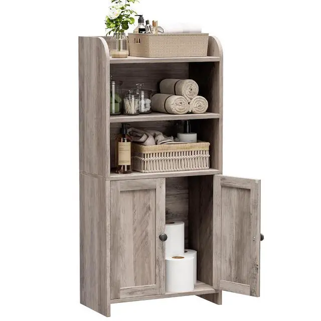 Alt view image 3 of 7 - Homhedy Small Bathroom Storage Cabinet, Toilet Paper Storage Cabinet | Bathroom Floor Cabinet with Doors and Shelves, Bathroom Organizers for Small Spaces, 7.9" D x 14.6" W x 31" H, Greige