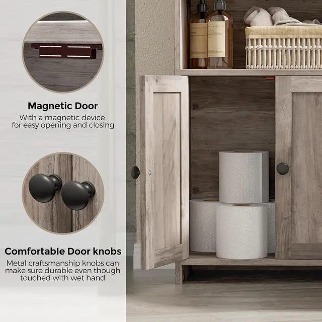 Alt view image 5 of 7 - Homhedy Small Bathroom Storage Cabinet, Toilet Paper Storage Cabinet | Bathroom Floor Cabinet with Doors and Shelves, Bathroom Organizers for Small Spaces, 7.9" D x 14.6" W x 31" H, Greige