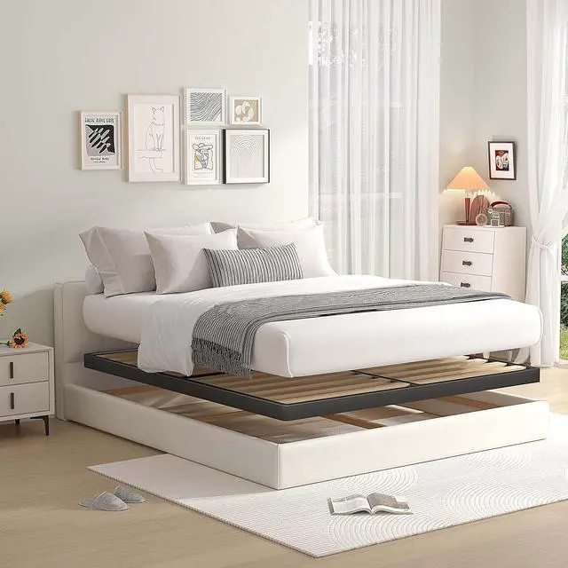 Alt view image 5 of 7 - MAF Cal King Size Box Spring 2 Inch with Round Corners and Wooden Slats | Low Profile Bunkie Board, Bed Slat Replacement, 3500 lbs Black Heavy Duty Metal Mattress Protection Foundation, Easy Assembly