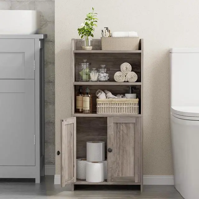 Alt view image 7 of 7 - Homhedy Small Bathroom Storage Cabinet, Toilet Paper Storage Cabinet | Bathroom Floor Cabinet with Doors and Shelves, Bathroom Organizers for Small Spaces, 7.9" D x 14.6" W x 31" H, Greige