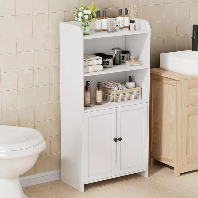 Main image of Homhedy Small Bathroom Storage Cabinet, Toilet Paper Storage Cabinet | Bathroom Floor Cabinet with Doors and Shelves, Bathroom Organizers for Small Spaces, 9.8" D x 19.7" W x 39.9" H, White