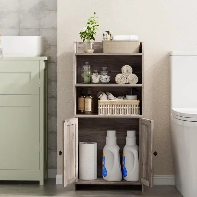 Alt view image 6 of 7 - Homhedy Small Bathroom Storage Cabinet, Toilet Paper Storage Cabinet | Bathroom Floor Cabinet with Doors and Shelves, Bathroom Organizers for Small Spaces, 7.9" D x 14.6" W x 31" H, Greige