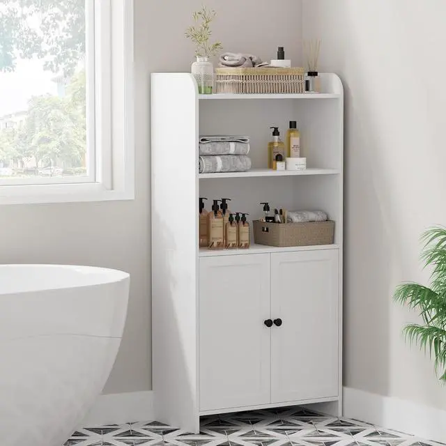 Alt view image 4 of 7 - Homhedy Small Bathroom Storage Cabinet, Toilet Paper Storage Cabinet | Bathroom Floor Cabinet with Doors and Shelves, Bathroom Organizers for Small Spaces, 9.8" D x 19.7" W x 39.9" H, White