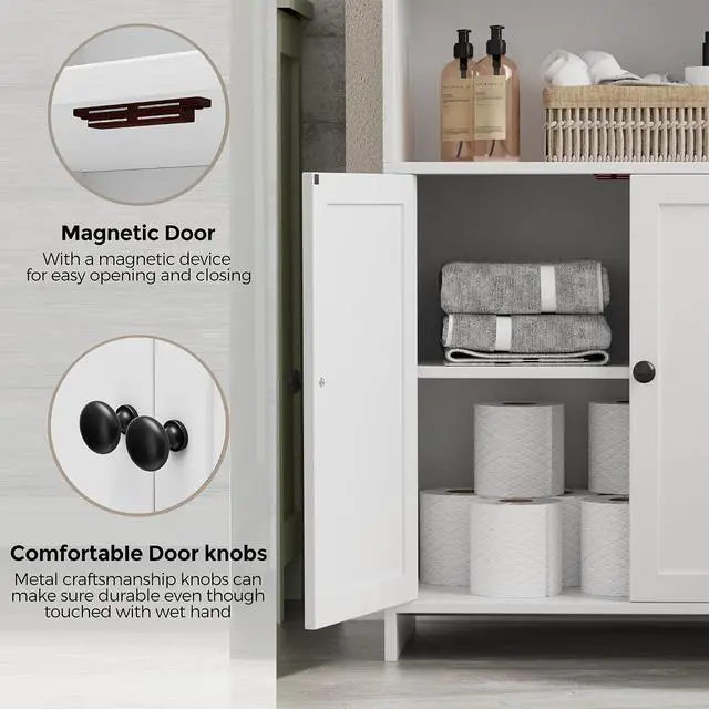 Alt view image 7 of 7 - Homhedy Small Bathroom Storage Cabinet, Toilet Paper Storage Cabinet | Bathroom Floor Cabinet with Doors and Shelves, Bathroom Organizers for Small Spaces, 9.8" D x 19.7" W x 39.9" H, White