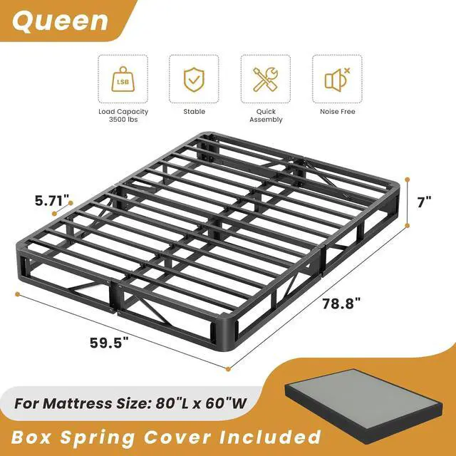 Alt view image 2 of 7 - MAF Queen Box Spring for Queen Bed 7 Inch High Profile Bed Base with Cover | 3500 lbs Black Heavy Duty Support, Round Corner Design, Metal Mattress Foundation, No Squeaky, Easy Assembly, Noise Free