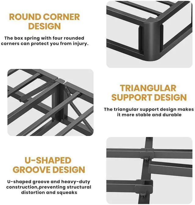 Alt view image 4 of 7 - MAF Cal King Size Box Spring 7 Inch High Profile Metal Bed Base with Cover | 3500 lbs Black Heavy Duty Support, Round Corner Design, Metal Mattress Foundation, No Squeaky, Easy Assembly, Noise Free