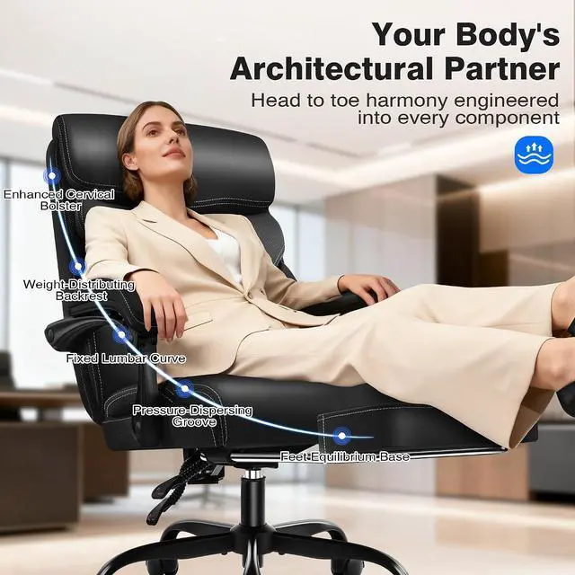 Alt view image 3 of 7 - AreShark Office Chair - Ergonomic Comfortable High Back Computer Desk Chair with Foot Rest - Executive Breathable Swivel Rolling Reclining Leather Chair with Lumbar Support for Home Gaming Relaxing