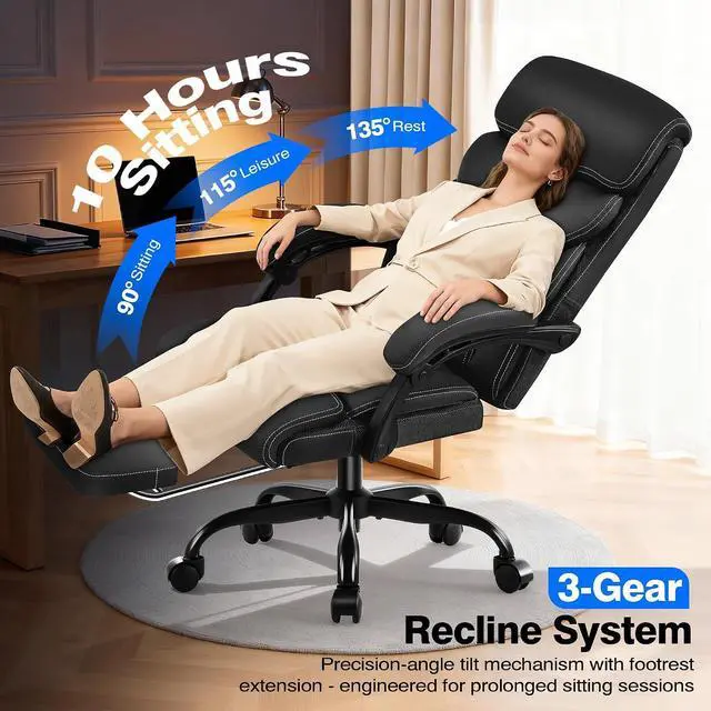 Alt view image 4 of 7 - AreShark Office Chair - Ergonomic Comfortable High Back Computer Desk Chair with Foot Rest - Executive Breathable Swivel Rolling Reclining Leather Chair with Lumbar Support for Home Gaming Relaxing