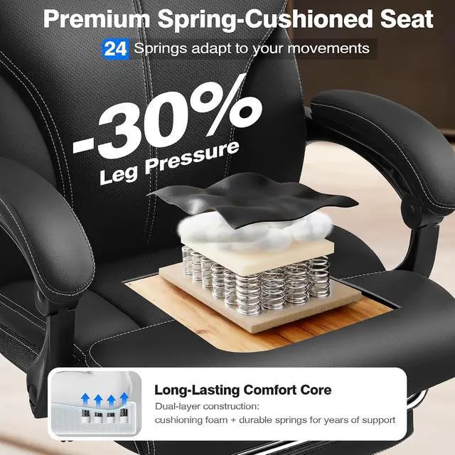 Alt view image 5 of 7 - AreShark Office Chair - Ergonomic Comfortable High Back Computer Desk Chair with Foot Rest - Executive Breathable Swivel Rolling Reclining Leather Chair with Lumbar Support for Home Gaming Relaxing