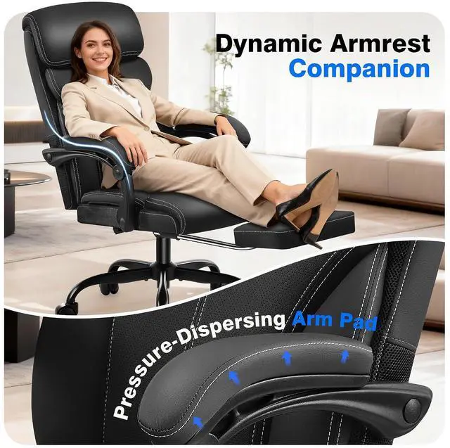 Alt view image 6 of 7 - AreShark Office Chair - Ergonomic Comfortable High Back Computer Desk Chair with Foot Rest - Executive Breathable Swivel Rolling Reclining Leather Chair with Lumbar Support for Home Gaming Relaxing