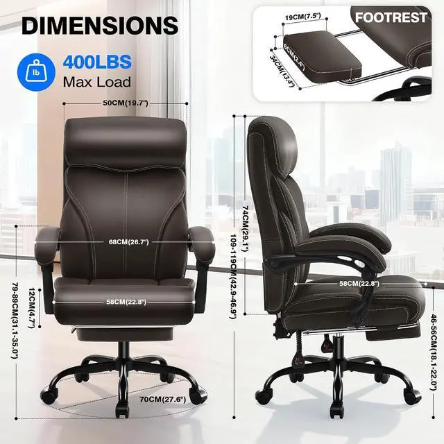 Alt view image 2 of 7 - AreShark Office Chair - Ergonomic Comfortable High Back Computer Desk Chair with Foot Rest - Executive Breathable Swivel Rolling Reclining Leather Chair with Lumbar Support for Home Gaming Relaxing