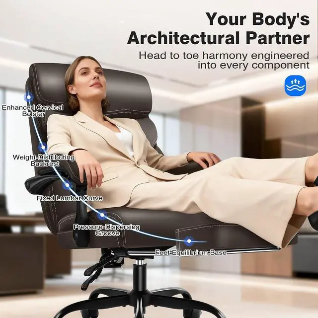 Alt view image 3 of 7 - AreShark Office Chair - Ergonomic Comfortable High Back Computer Desk Chair with Foot Rest - Executive Breathable Swivel Rolling Reclining Leather Chair with Lumbar Support for Home Gaming Relaxing