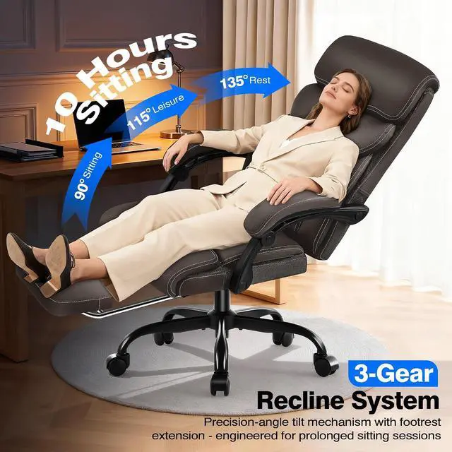 Alt view image 5 of 7 - AreShark Office Chair - Ergonomic Comfortable High Back Computer Desk Chair with Foot Rest - Executive Breathable Swivel Rolling Reclining Leather Chair with Lumbar Support for Home Gaming Relaxing