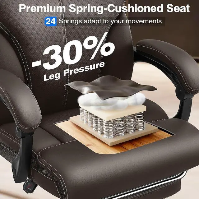 Alt view image 4 of 7 - AreShark Office Chair - Ergonomic Comfortable High Back Computer Desk Chair with Foot Rest - Executive Breathable Swivel Rolling Reclining Leather Chair with Lumbar Support for Home Gaming Relaxing