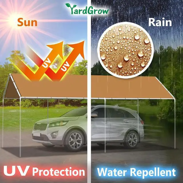 Alt view image 5 of 7 - YardGrow 10'x20' Carport Replacement Canopy Cover for Tent Car Shelter Top Tarp Cover w/Bungees, Carport Canopy Top Replacement Cover ONLY (Tan)